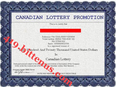 Canadian Lottery Winners Certificate